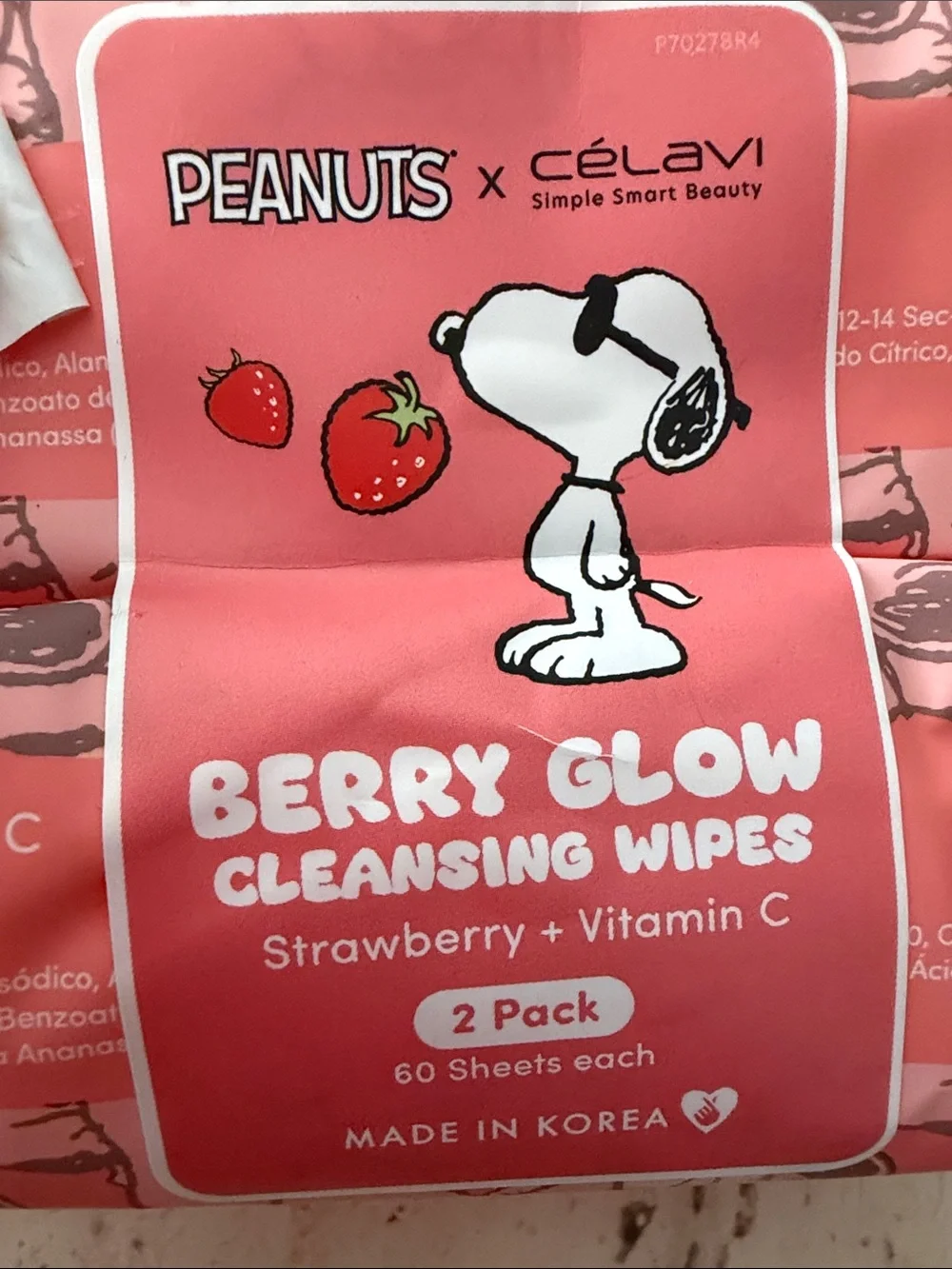 Peanuts x Celavi Berry Glow Cleansing Wipes — 2 Pack Strawberry x Vitamin C